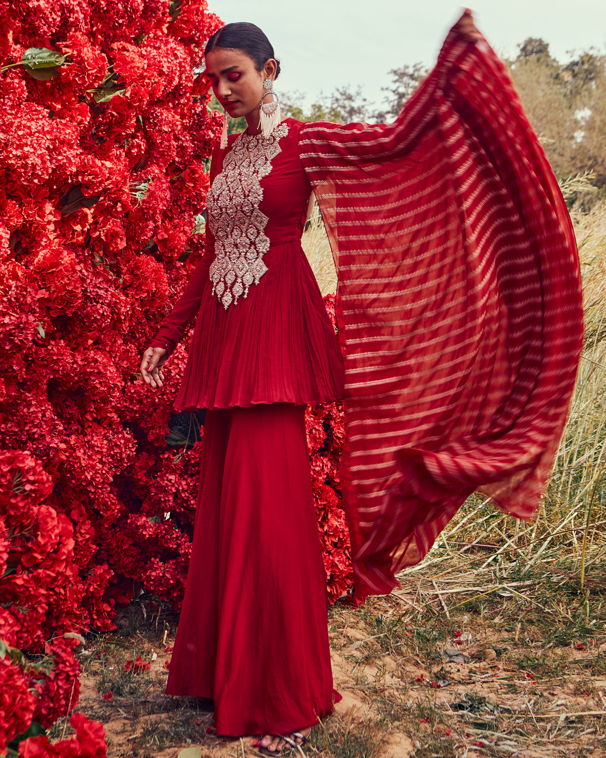 Red peplum dress pakistani store