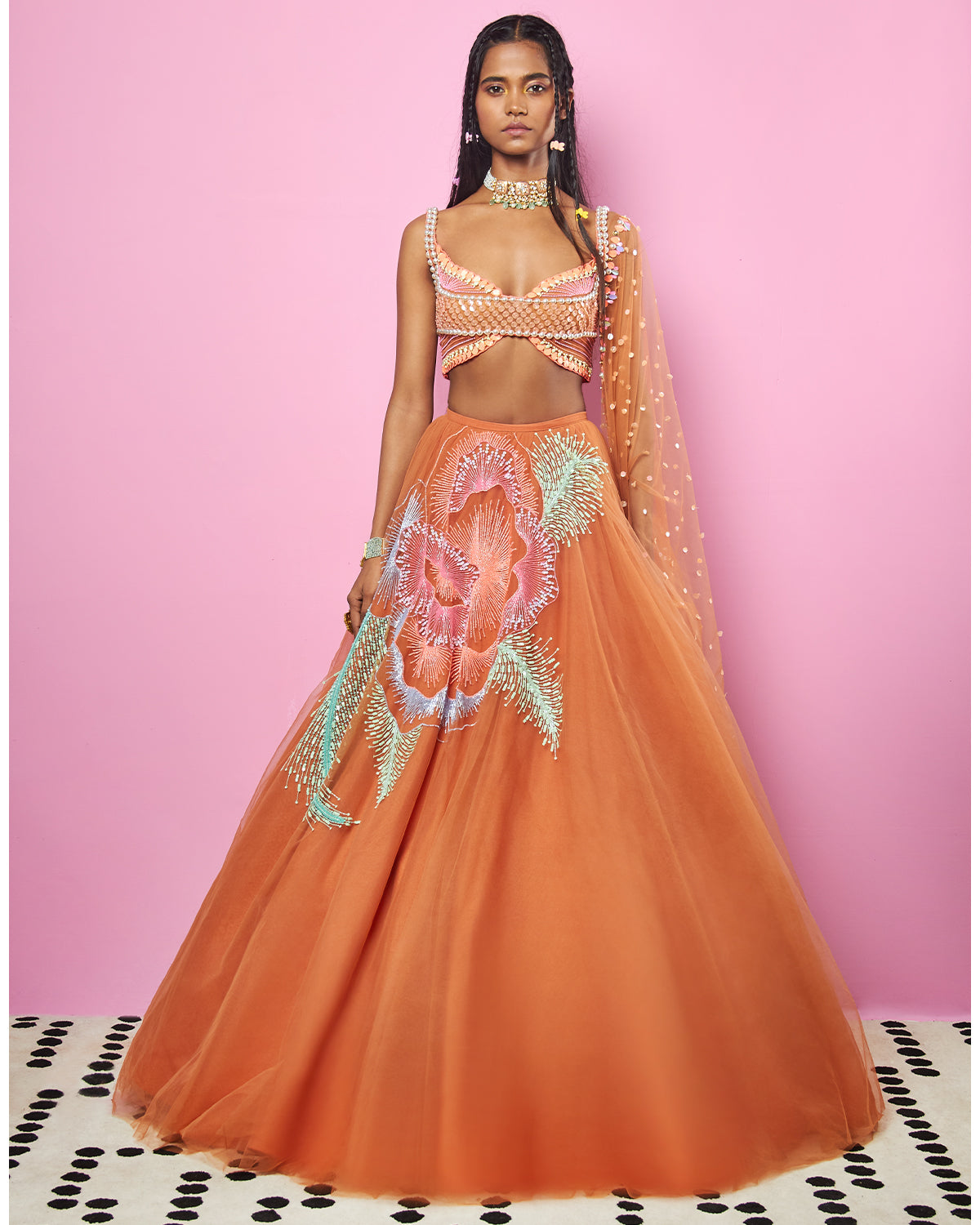 Rust Tulle Lehenga | Papa Don't Preach