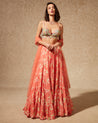 Peach Floral Printed Skirt Set by Chamee and Palak at KYNAH