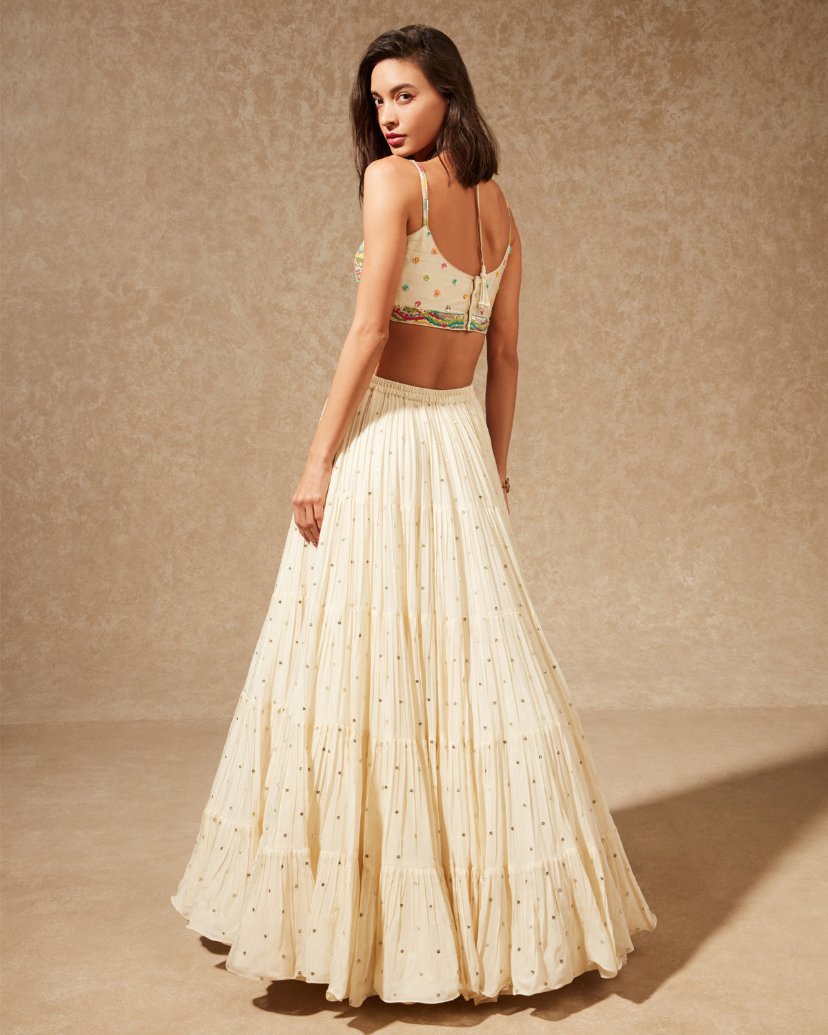 Off White Tiered Skirt Set | Chamee and Palak – KYNAH