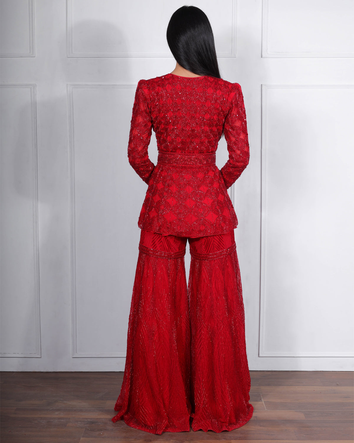 Red All-Over Embroidered Kurta and Sharara Set | Ritika Mirchandani
