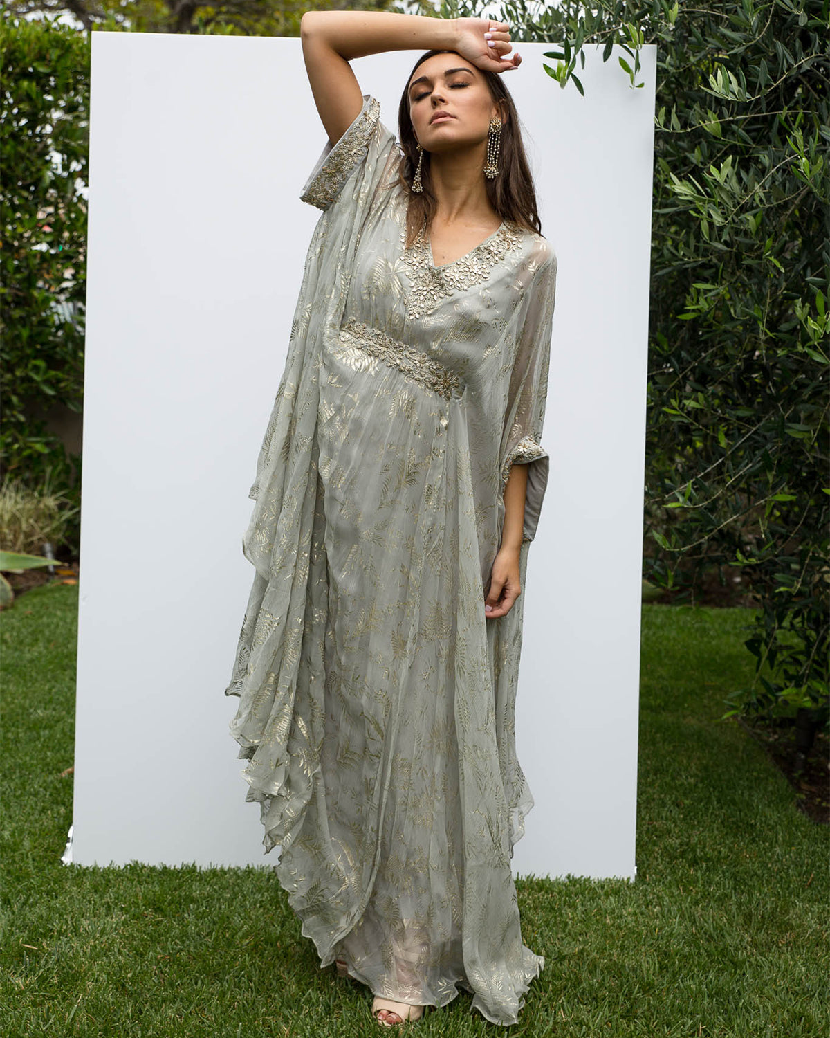 Dust Gray and Gold Kaftan