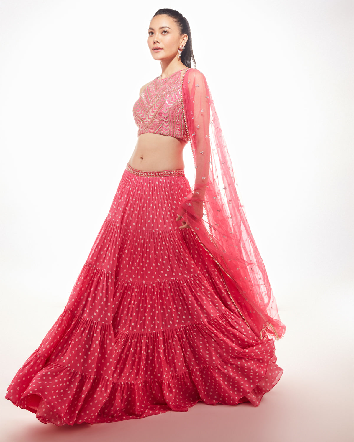 Pink Designer Lehenga Choli with Bandhani Dupatta