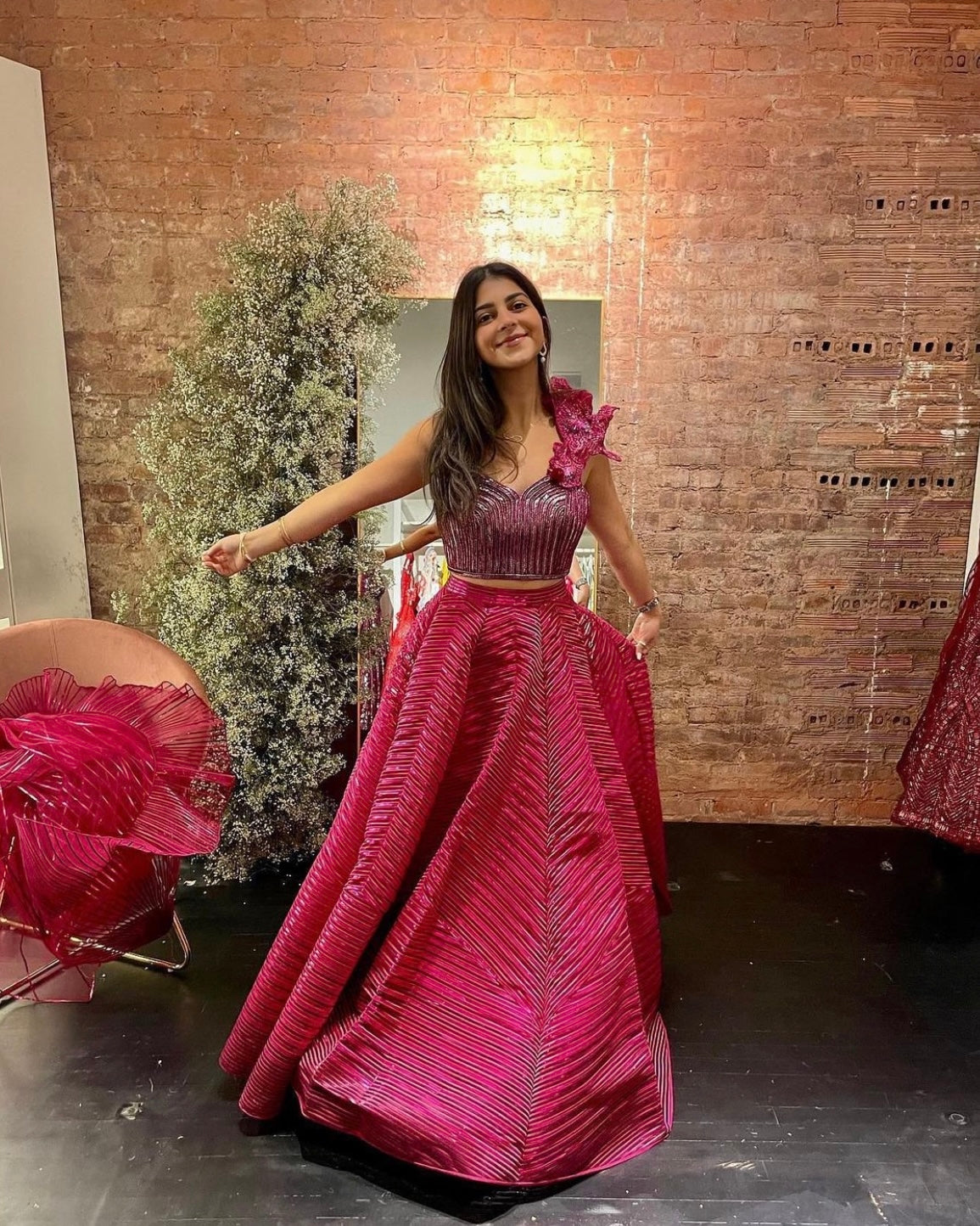 Fuchsia Structured Lehenga