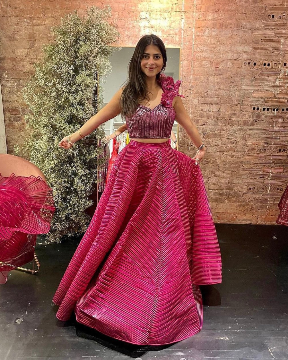 Fuchsia Structured Lehenga