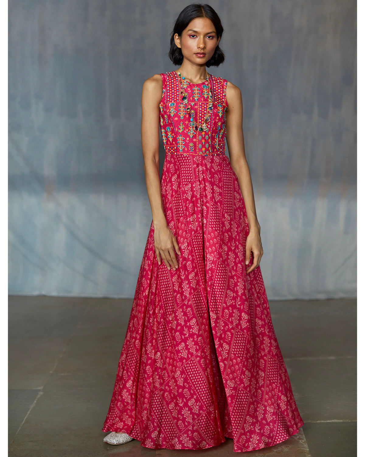 Pink Hand Embroidered Jumpsuit by Label Anushree on KYNAH