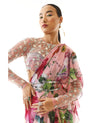 Blush Pink Georgette Printed Ruffle Sari Set | Mahima Mahajan