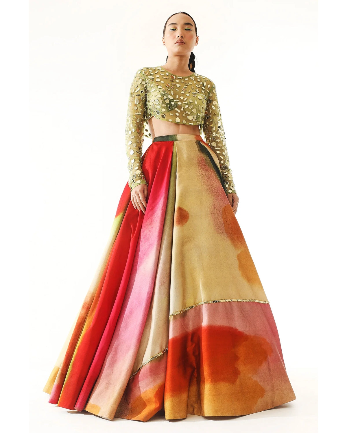 Multi-Colored Satin Organza Printed Lehenga Set by Mahima Mahajan