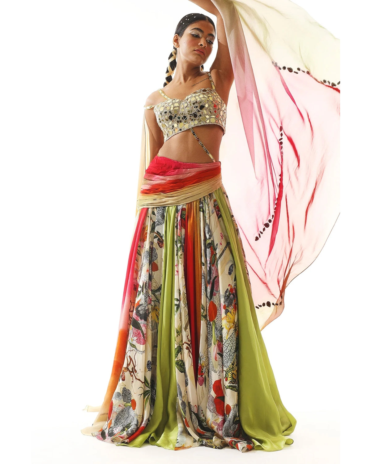 Multi-Colored Satin Organza Printed Lehenga Set by Mahima Mahajan