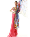 Pink Georgette Printed Sari Set | Mahima Mahajan