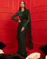 Dark Green Ruffle Sari by Mahima Mahajan at KYNAH