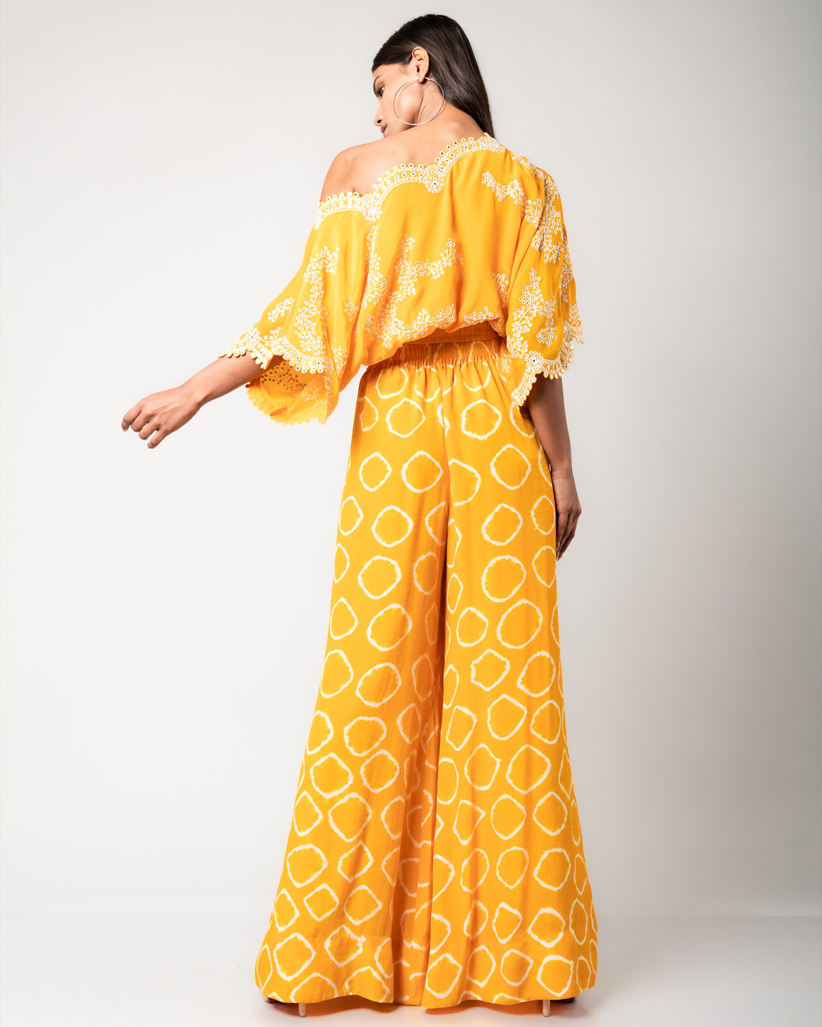 Mustard Off Shoulder Top & A-Line Pants Set