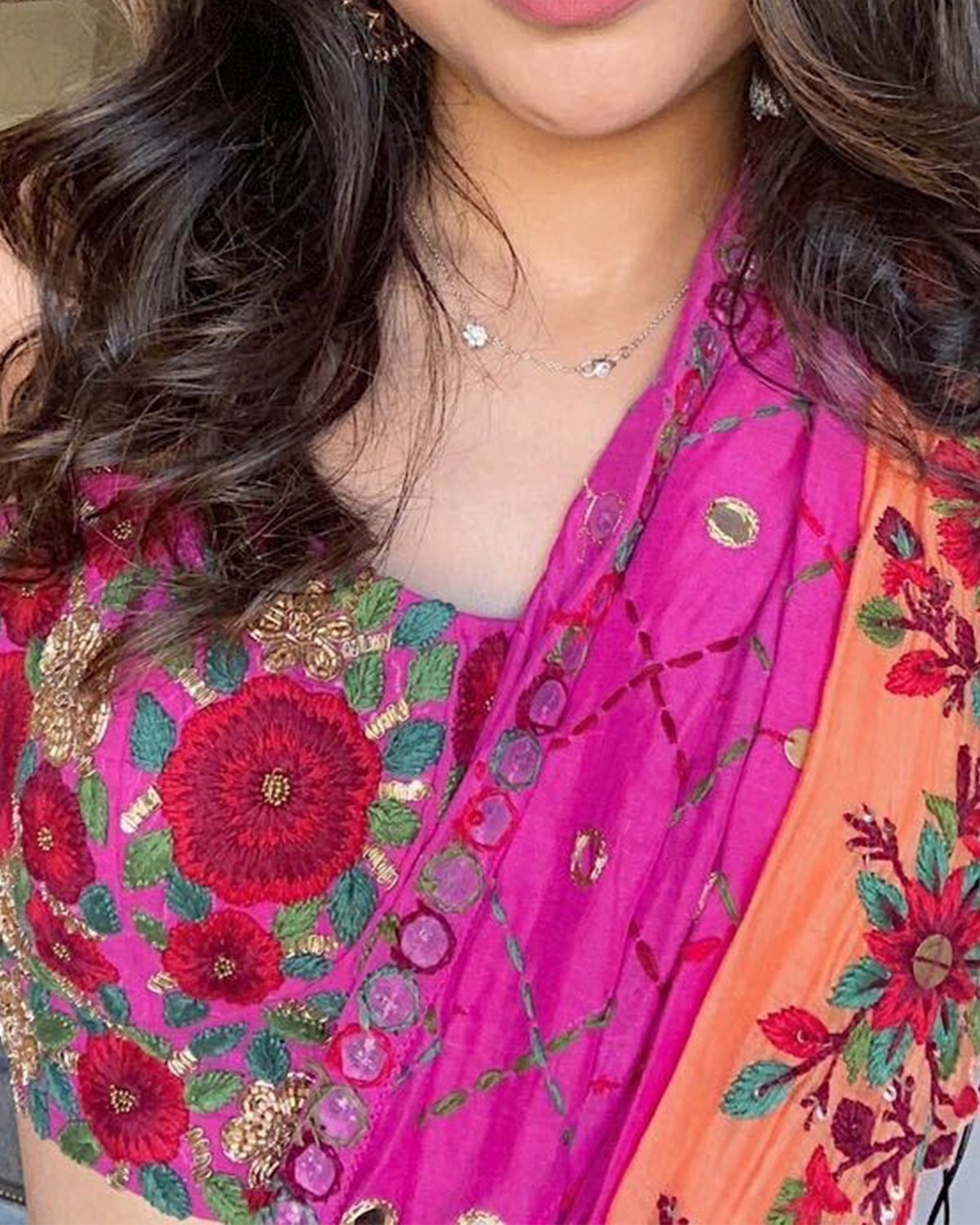 bright floral embroidered sari