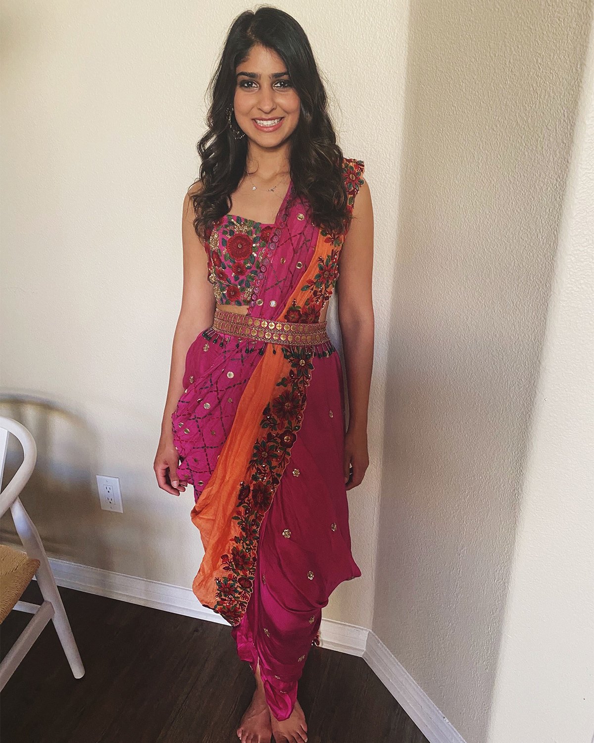 pink and orange sari