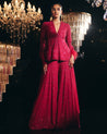 Pink Fuchsia Tulle Peplum Blouse With Sharara Pants Set by Ridhi Mehra