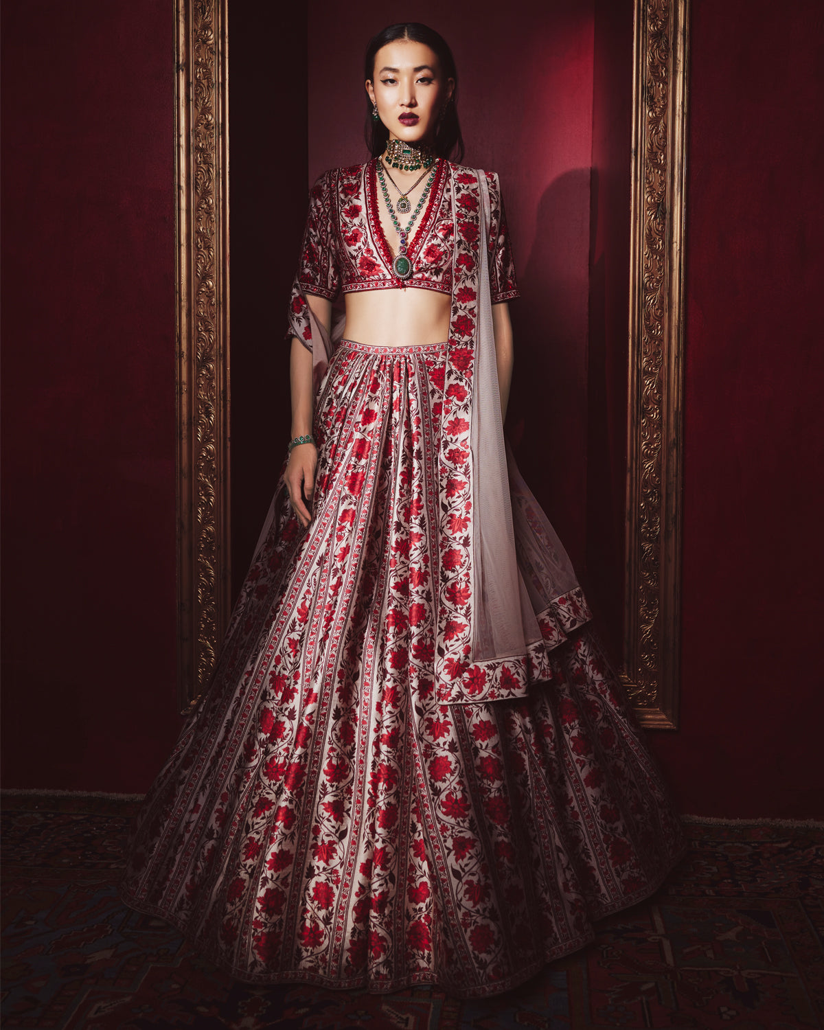 Red Wedding Lehenga Choli in Net with Embroidered - LC6256