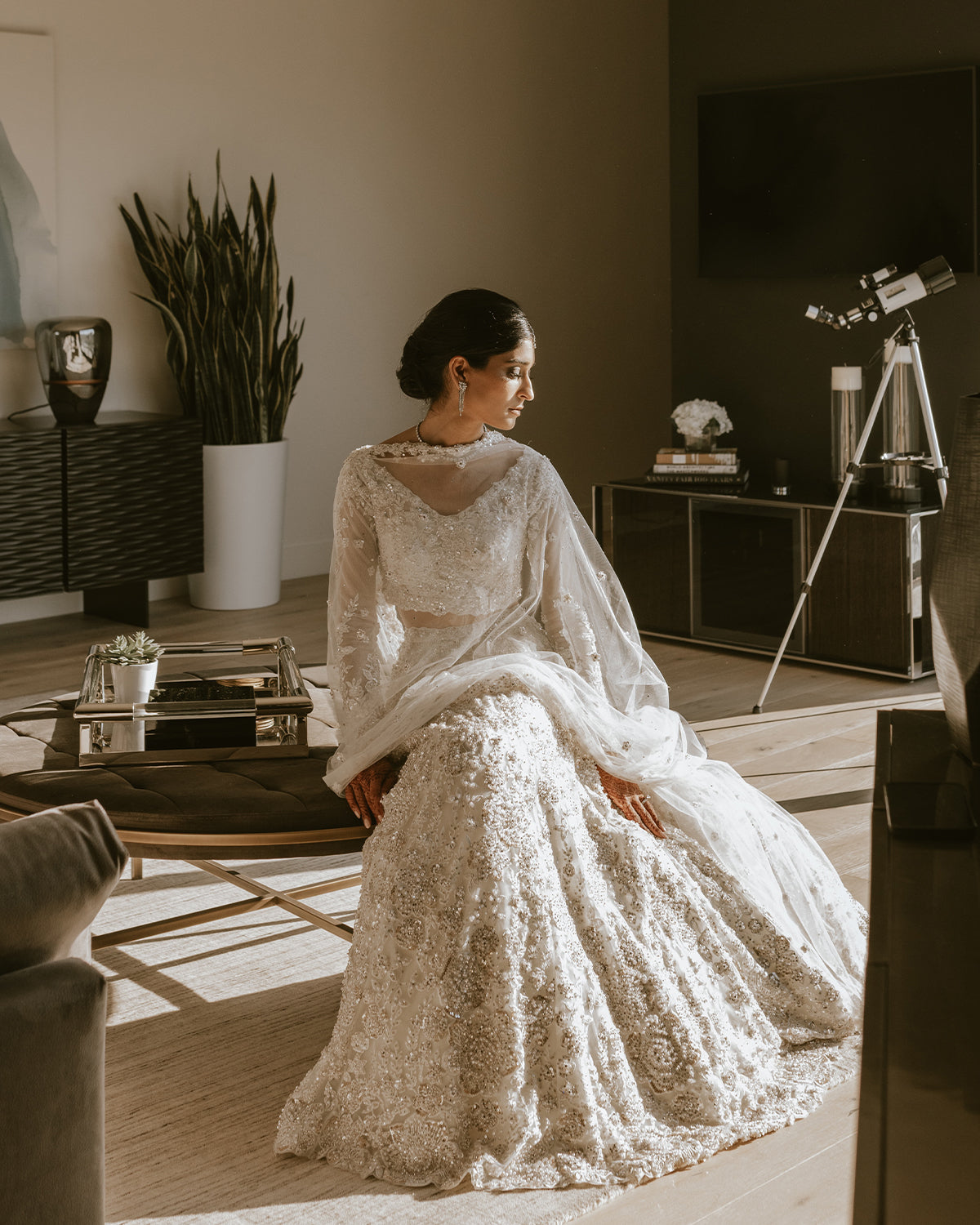 White Floral and Pearl Bridal Lehenga Seema Gujral โ KYNAH