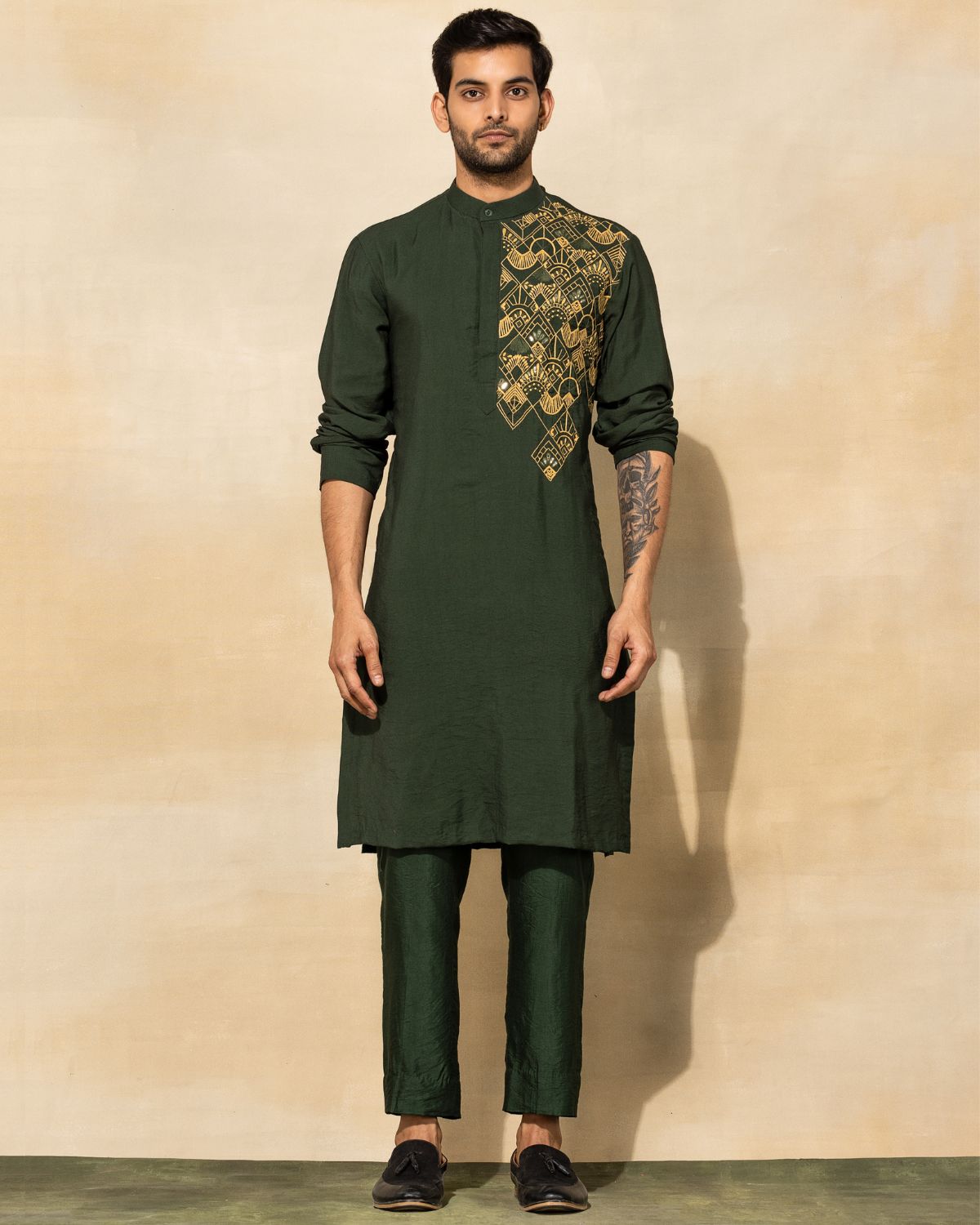 Olive Green Embroidered Kurta Set by Diya Rajvvir