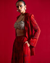 Red Black Blossom Print Jacket And Pants Set | Bhumika Sharma
