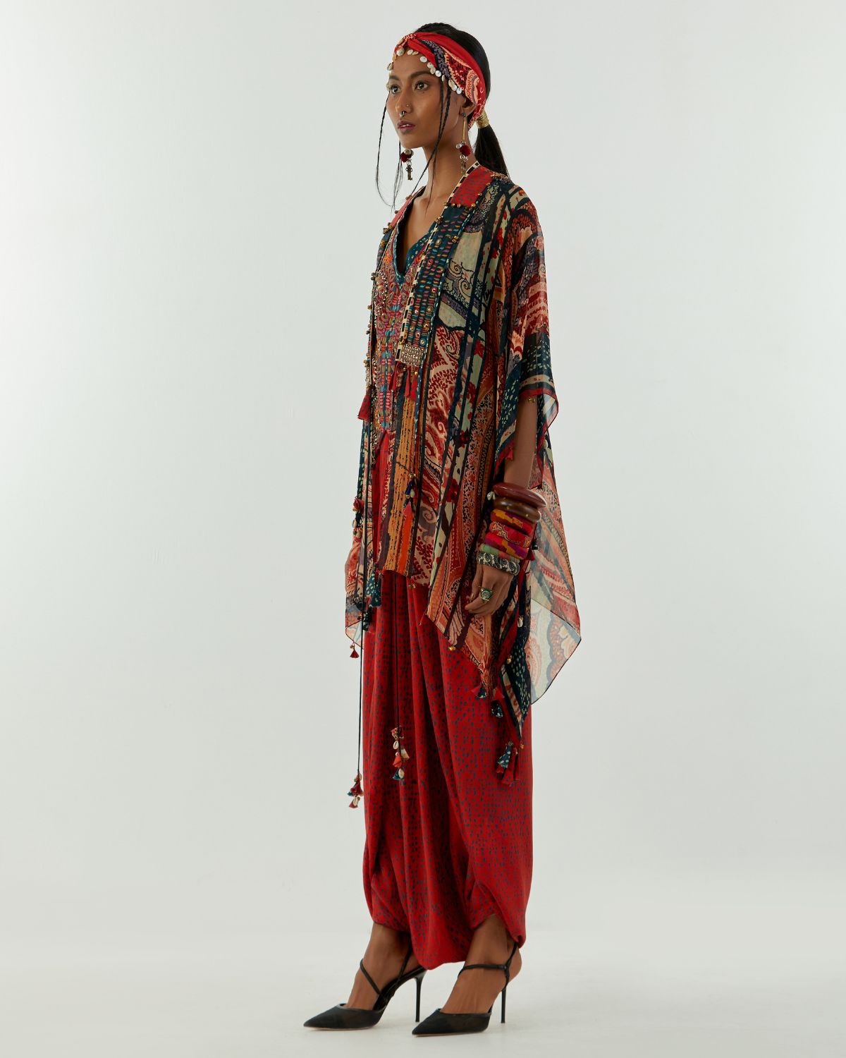 Multicolor Veni Dupatta Jacket And Trousers Set by Aseem kapoor