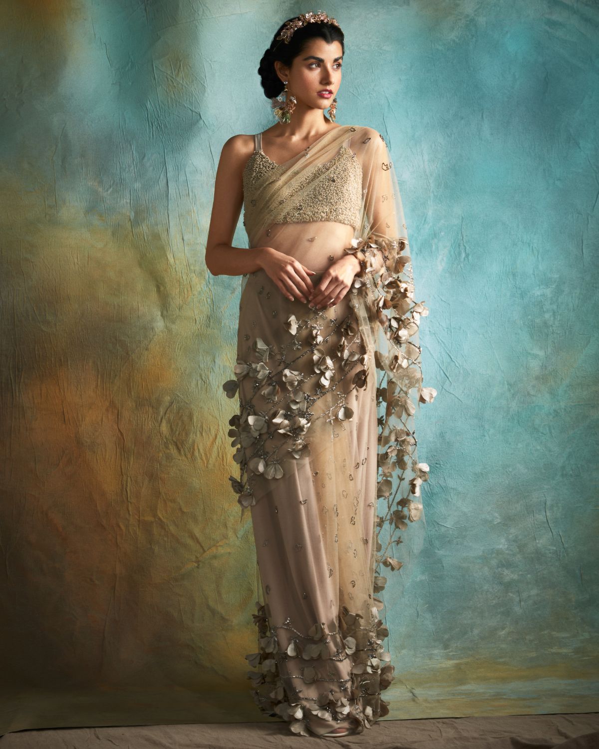 Full Bloom Tulle Sari Set | Esha Sethi Thirani