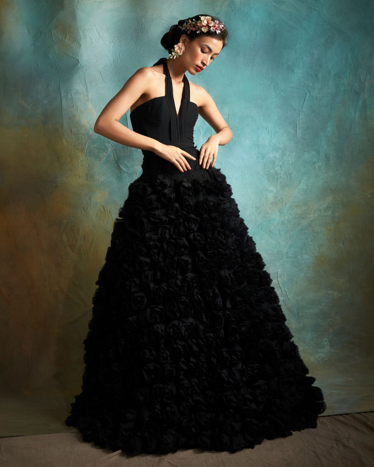 Black  Tulle Rose Gown by Esha Sethi Thirani