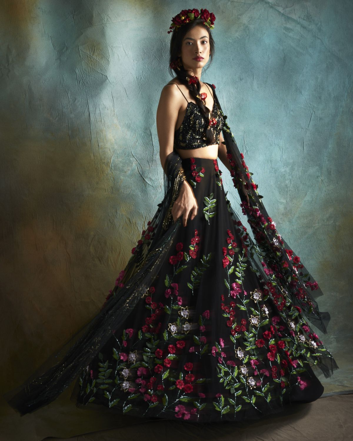 Black Floral Embellished Lehenga Set