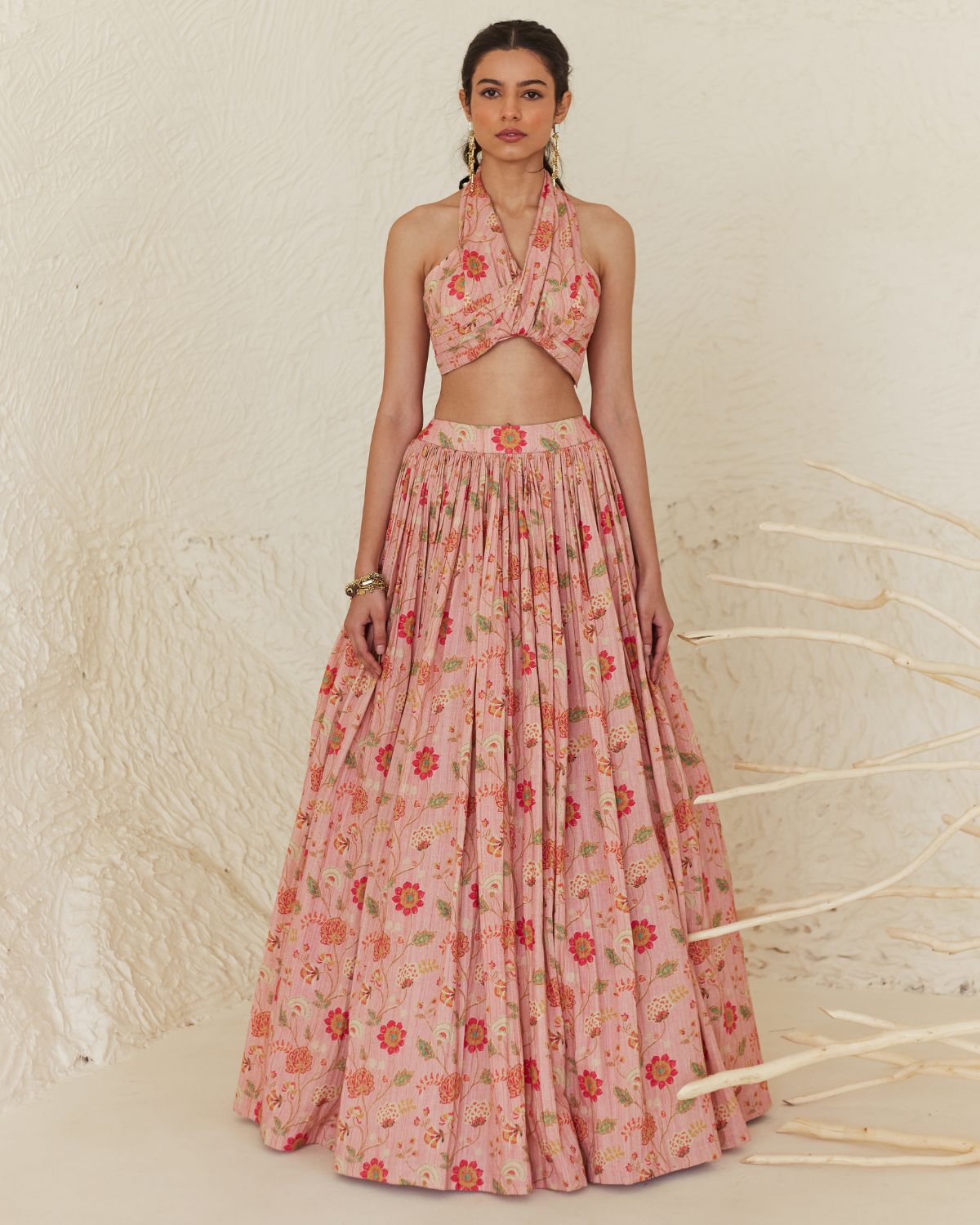 Floral Halter Top And Skirt Set by Label Anushree
