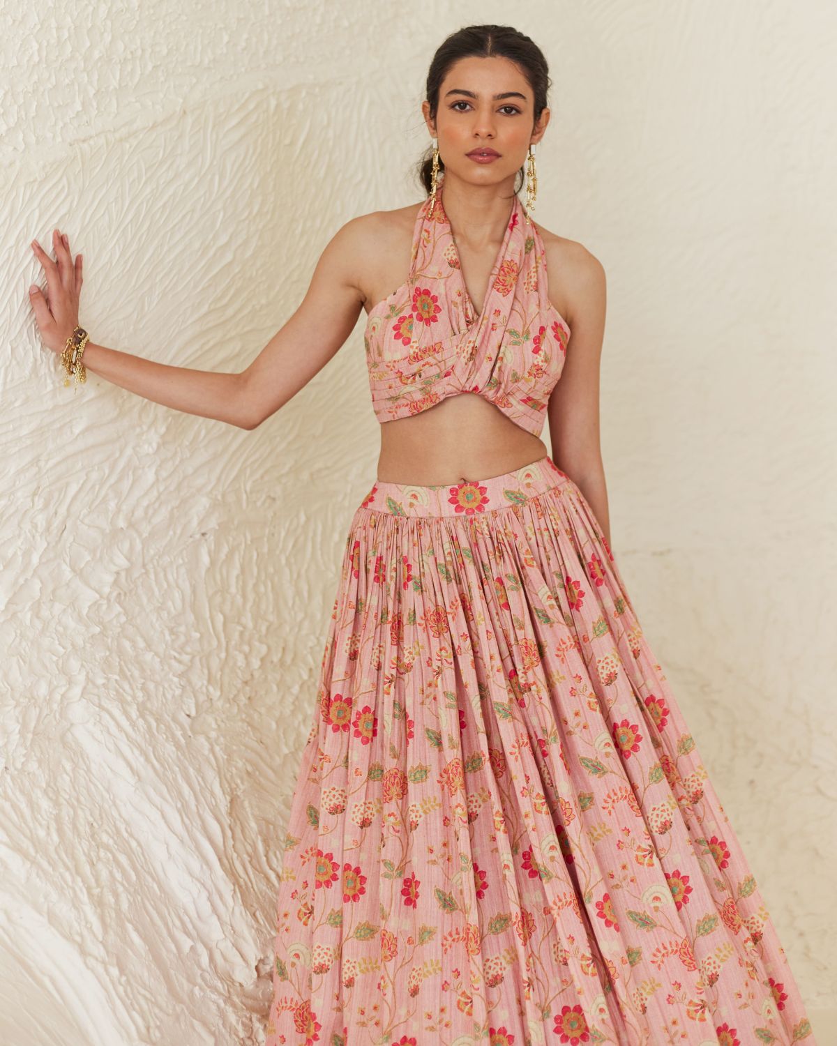 Floral Halter Top And Skirt Set