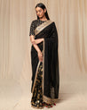 Black Raw Silk Printed Sari Set by House Of Masaba