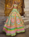 Neon Sequin Embroidered Blouse & Lehenga Set by Seema Gujral