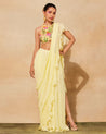 Pastel Yellow Organza Pant Sari Set | Diya Rajvvir