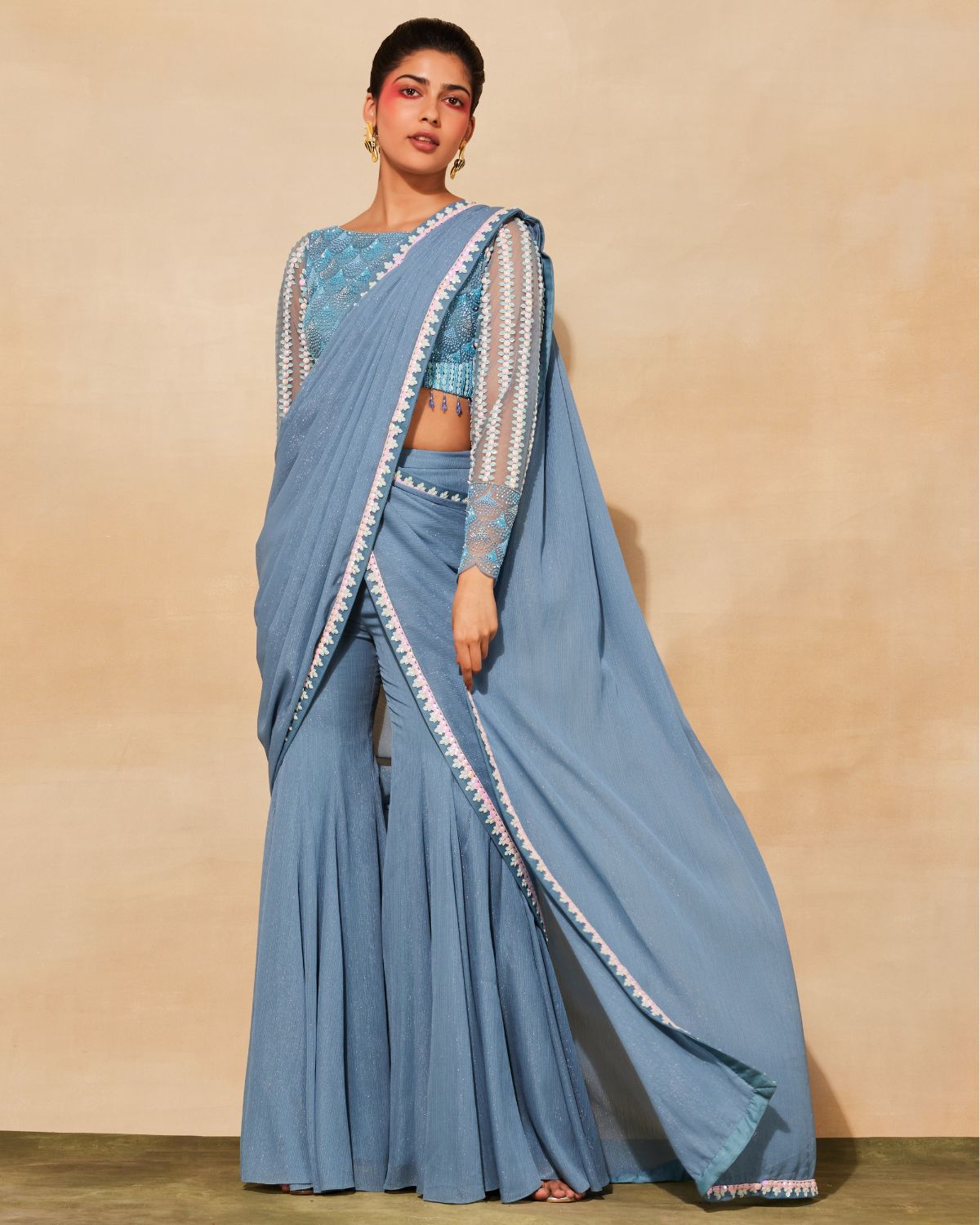 Powder Blue Pant Sari Set