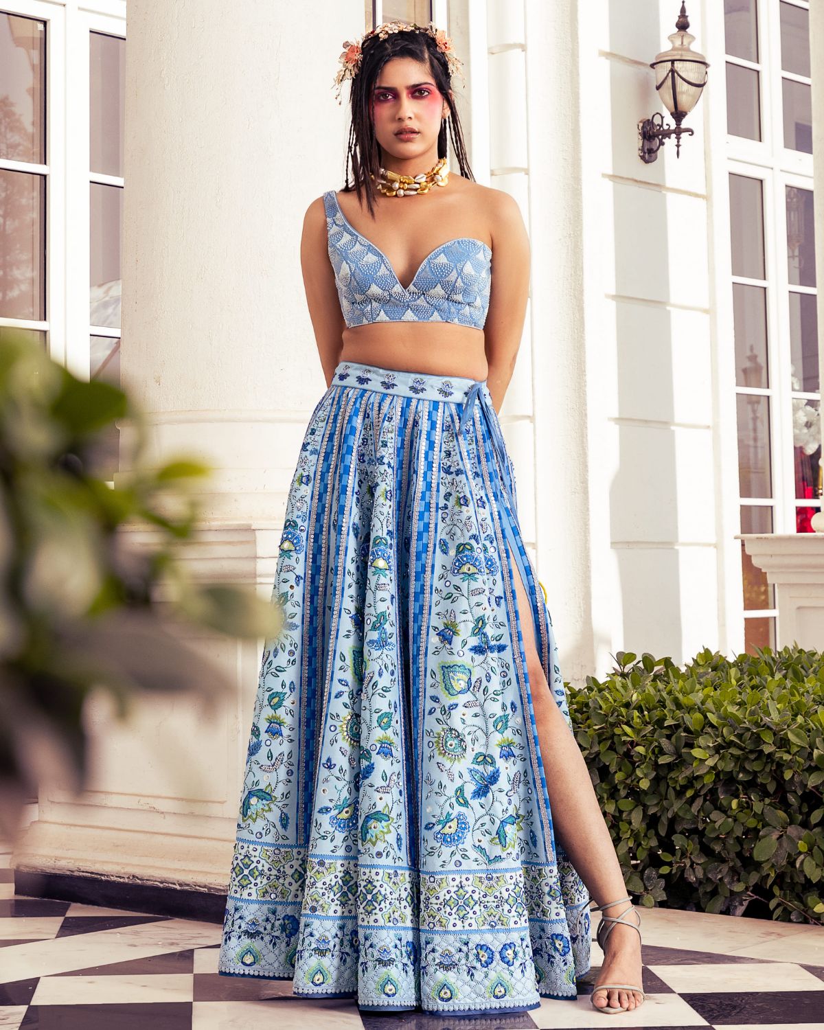 Buy Designer Trendy Lehenga Choli - Digital Printed Blue Lehenga Choli –  Empress Clothing