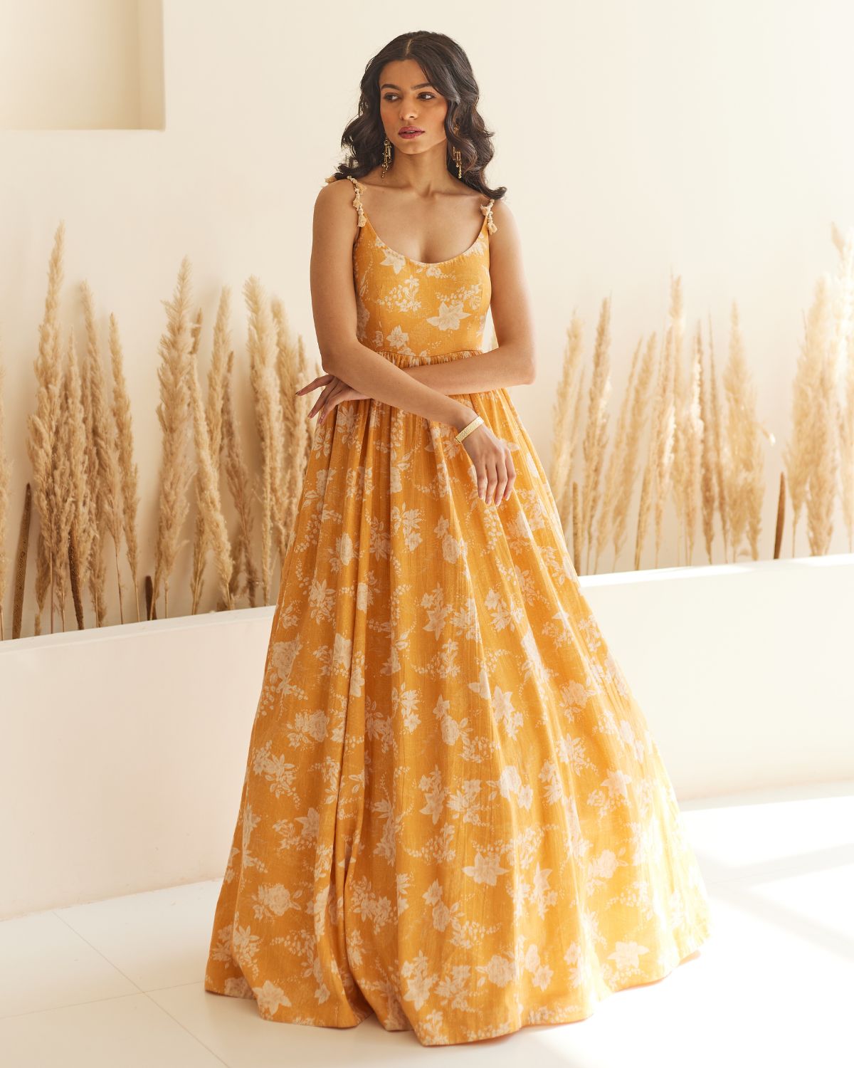 Yellow Floral Gown by Label Anushree