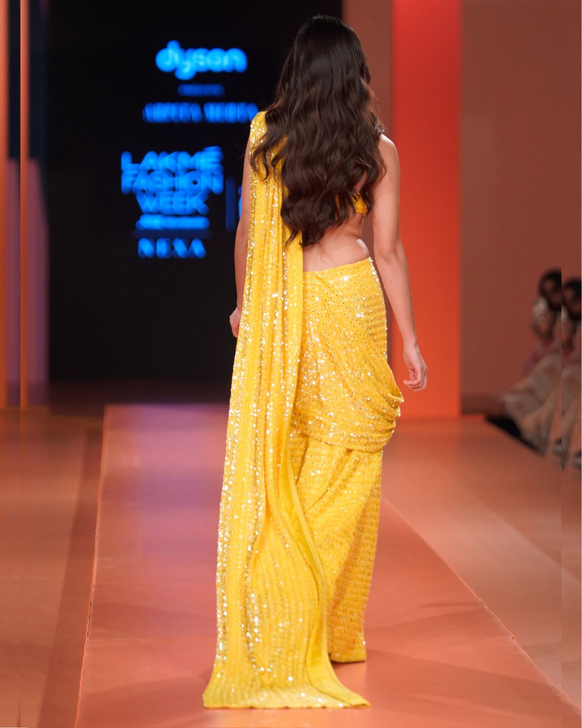 Acid Yellow Embellished Sari Set