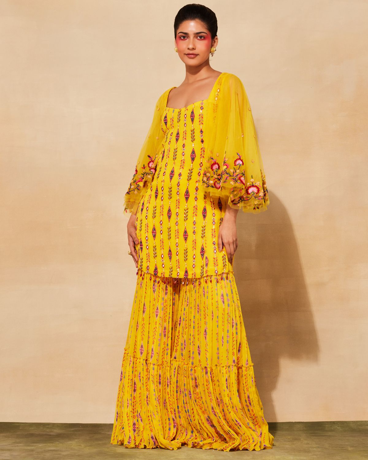 Yellow Georgette Printed Gharara Set | Diya Rajvvir