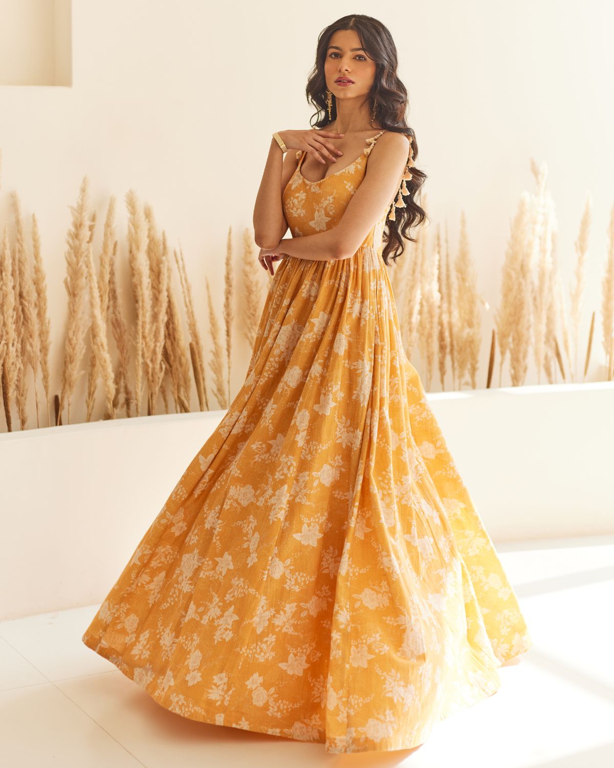 Yellow Floral Gown by Label Anushree