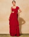 Crimson Ruffled Sari Set | Diya Rajvvir