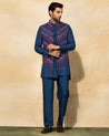 Indigo Blue Mix Embroidered Jacket Set by Diya Rajvvir