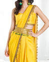 Yellow Dhoti Set with Pre-Stitched Dupatta and Beaded Belt by Sonam Luthria