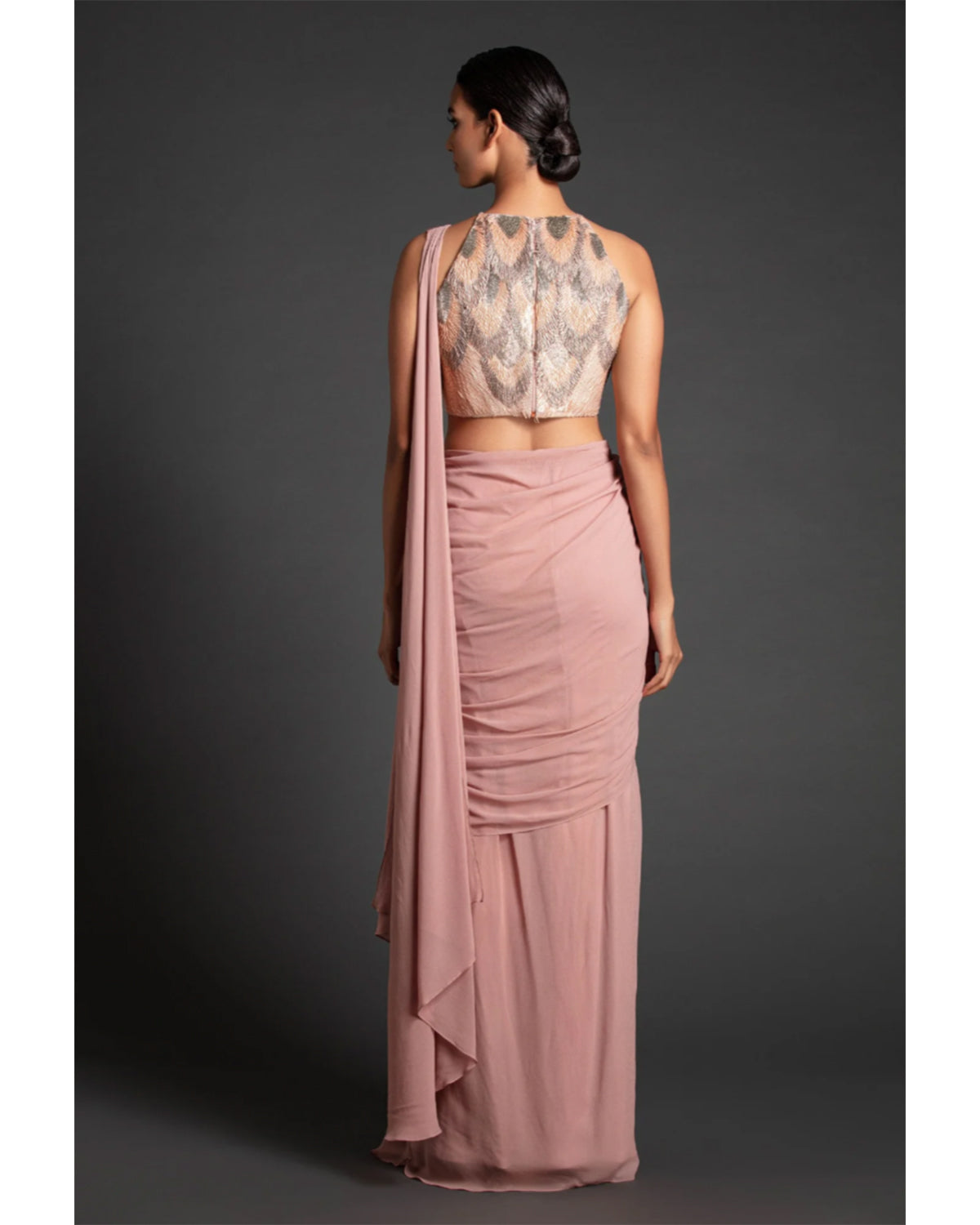 Blush Georgette Draped Sari