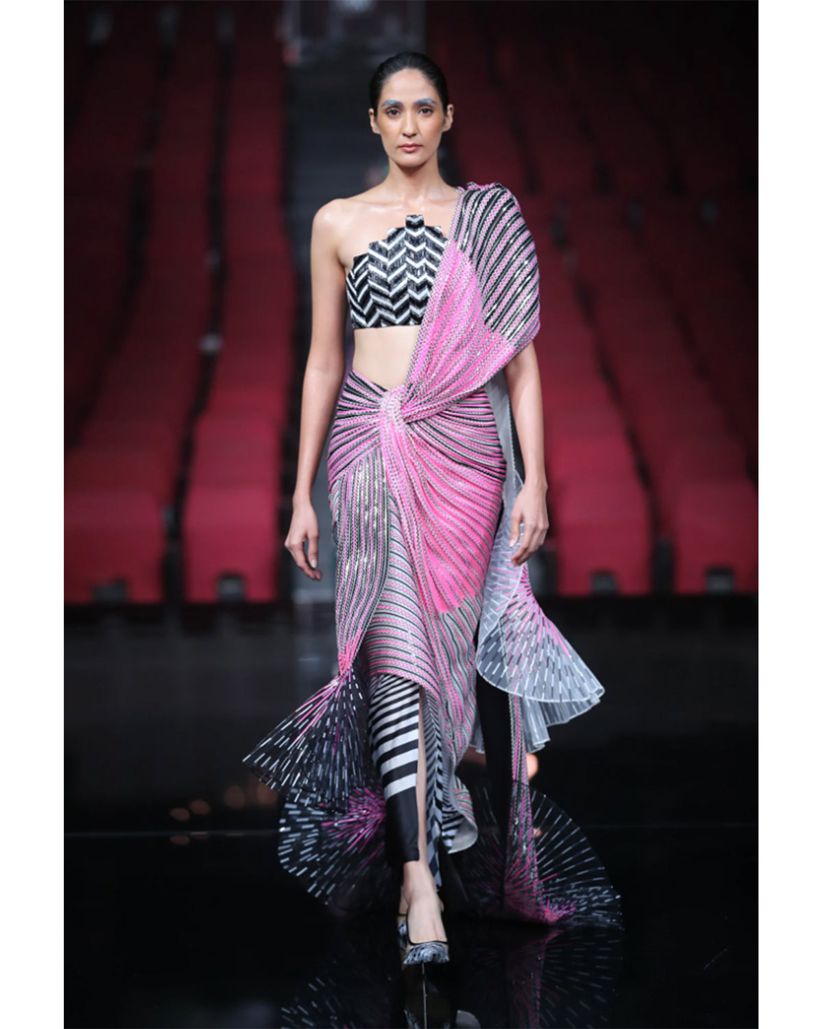 Black And Multi Hand Embroidered Blouse Drape Sari | Amit Aggarwal