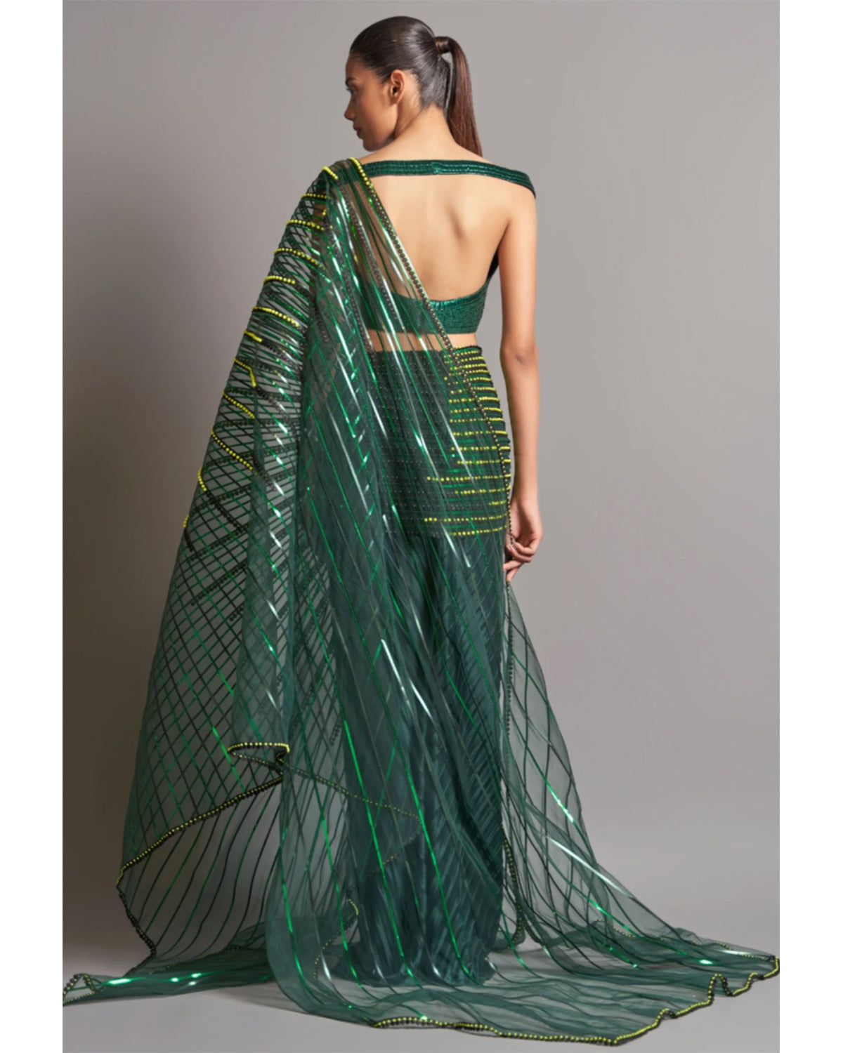 Emerald Metallic Winged Sari