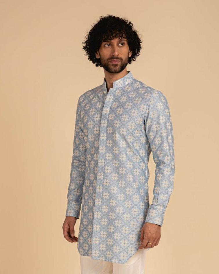 Powder Blue Front Open Kurta Set