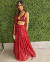 Red Bandhani Bustier Lehenga by The Little Black Bow