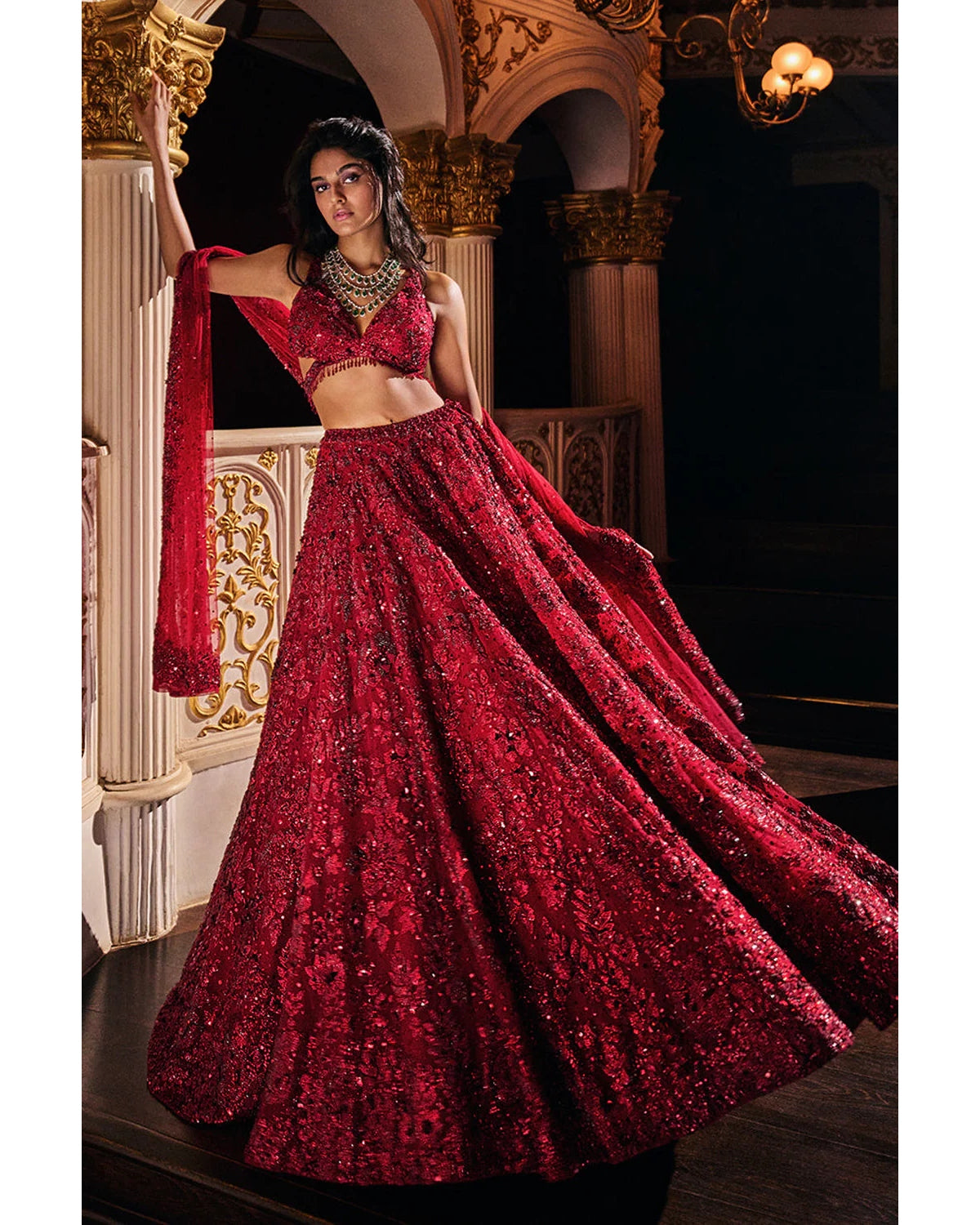 Maroon Sequin Lehenga Set