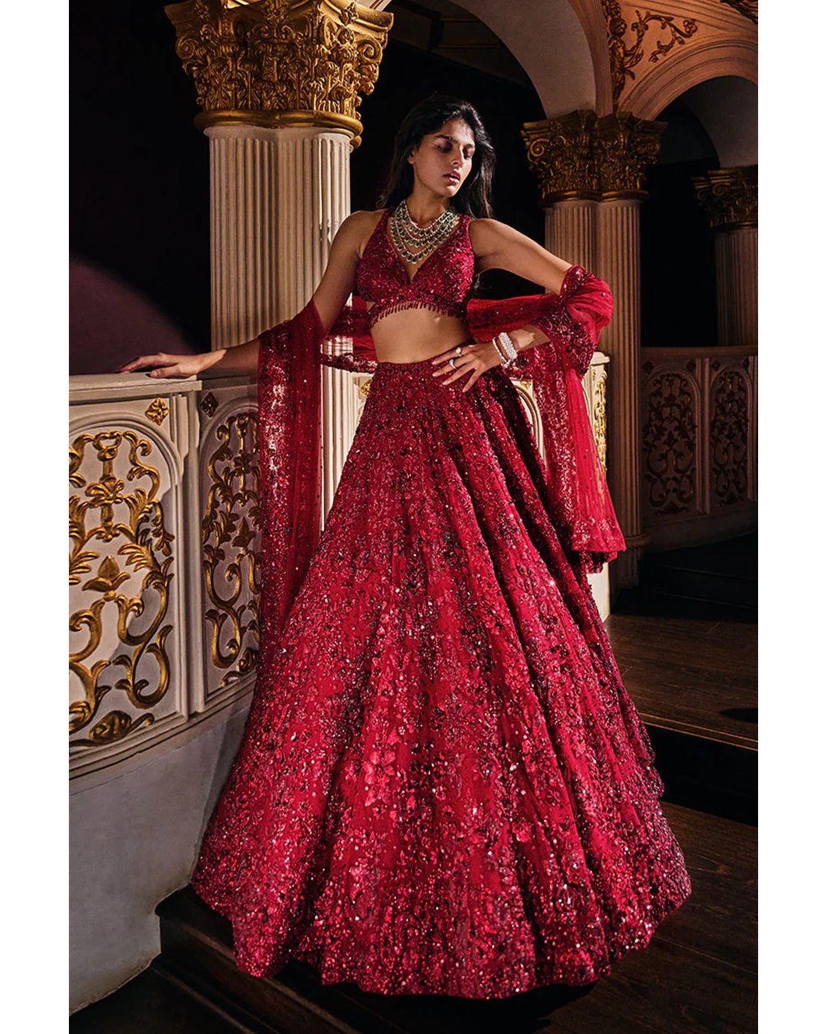 Maroon Sequin Lehenga Set