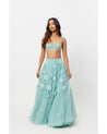 Baby Blue Lace and Flower Bralette Lehenga by The Little Black Bow