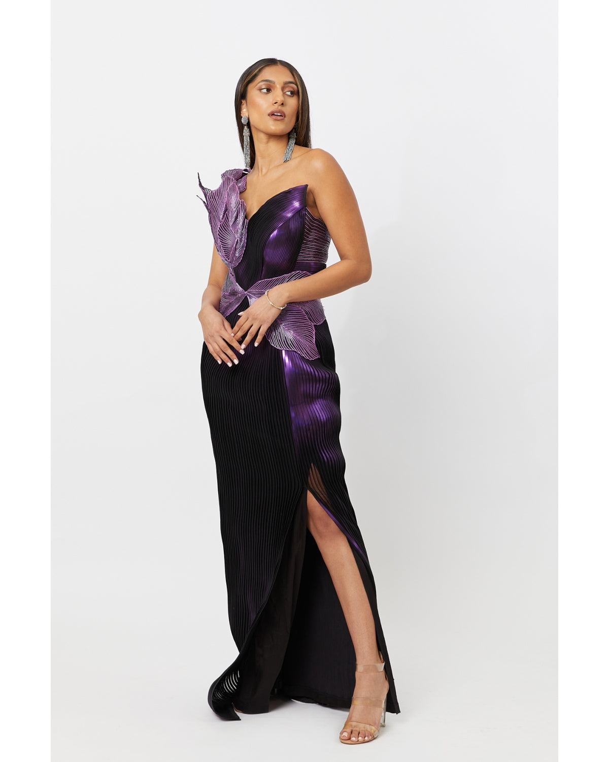 Purple Metallic 3D Embroidered Molded Gown | Amit Aggarwal